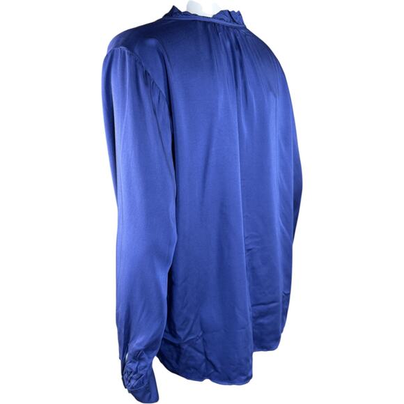 Side Stitch Button Down Top with Ruffle Neck Saphhire Stone Medium NWOT - Picture 6 of 14